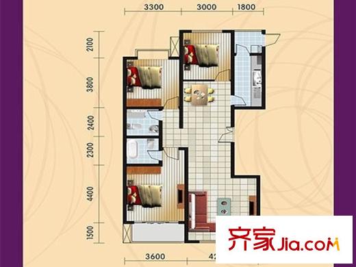 怡和?中馨城E戶型 3室2廳2衛(wèi)1廚