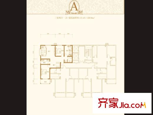 楓林四季A戶型 3室2廳1衛(wèi)1廚