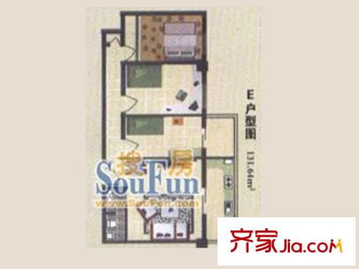 萬泉大廈E戶型圖 3室1廳1衛(wèi)1廚