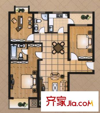 美林灣三室兩廳兩衛(wèi)121.41戶型 3室2廳2衛(wèi)1廚