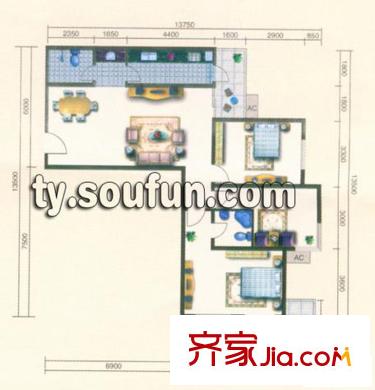 金盛園E戶型 3室2廳2衛(wèi)1廚