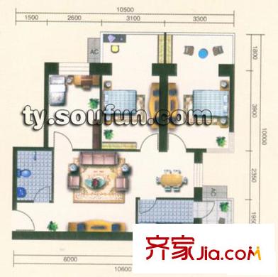 金盛園B戶型 3室2廳1衛(wèi)1廚