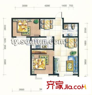 晉煤悅城B戶型 2室2廳1衛(wèi)