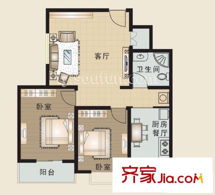 享堂新城戶型圖G 3室2廳1衛(wèi)1廚