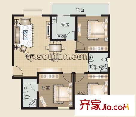享堂新城戶型圖A 2室2廳2衛(wèi)1廚
