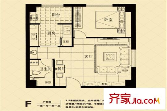 城南都市嘉園F戶型 1室1廳1衛(wèi)1廚