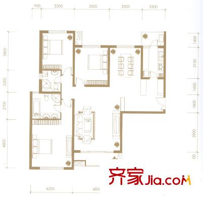 華泰御景灣E戶型 3室2廳2衛(wèi)1廚