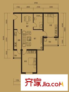 太原禮頓山12#戶型二 2室2廳1衛(wèi)1廚