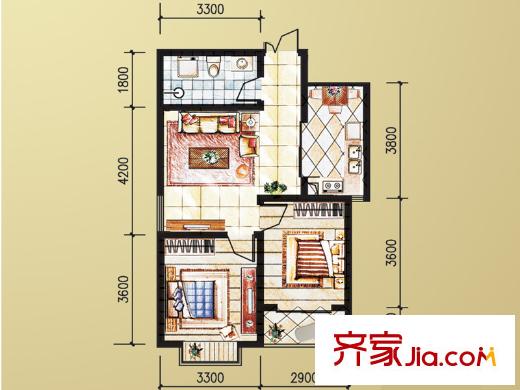 華天置地C戶型 2室1廳1衛(wèi)1廚
