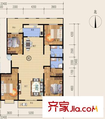 寧達(dá)?鉆石街區(qū)A2段單元A2戶型 4室2廳2衛(wèi)1廚