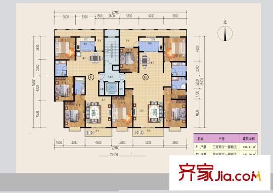 寧達(dá)?鉆石街區(qū)A2段單元戶型詳圖 4室2廳1衛(wèi)1廚
