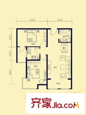 怡海花苑1#E戶型 2室2廳1衛(wèi)1廚