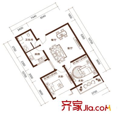 易城三期B2戶型 2室2廳1衛(wèi)1廚