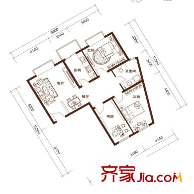 易城三期A2戶型 3室2廳1衛(wèi)1廚