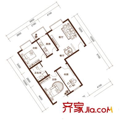 易城三期A0戶型 3室2廳1衛(wèi)1廚