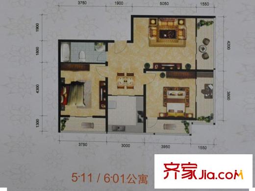 恒實?平陽景苑5-11/6-01戶型 2室2廳1衛(wèi)1廚