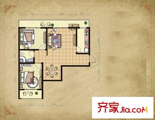 易居?山水豪庭項(xiàng)目E戶型 2室2廳1衛(wèi)1廚