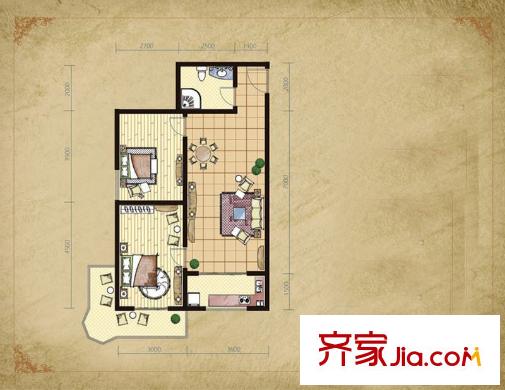 易居?山水豪庭項(xiàng)目F戶型 2室2廳1衛(wèi)1廚