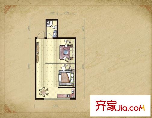 易居?山水豪庭項(xiàng)目G2戶型 1室2廳1衛(wèi)1廚