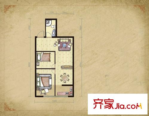 易居?山水豪庭項(xiàng)目G戶型 2室2廳1衛(wèi)1廚