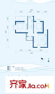 碧水蘭亭E戶型圖 2室2廳1衛(wèi)1廚