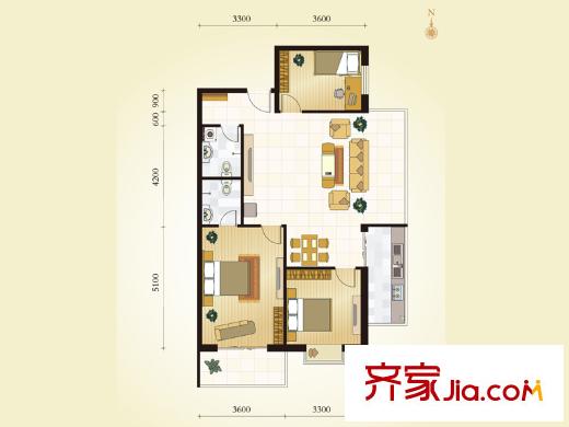 學(xué)府逸居A05戶型 3室1廳1衛(wèi)1廚