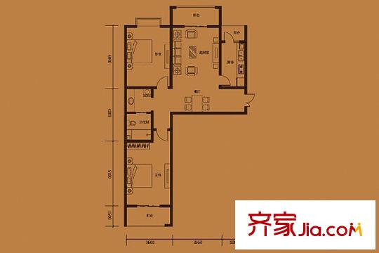 悅?cè)R山E'戶型 2室2廳1衛(wèi)1廚