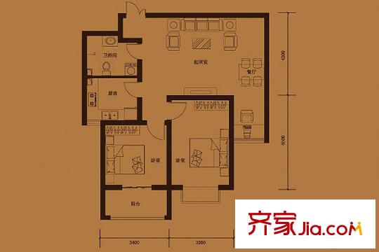 悅?cè)R山D戶型 2室2廳1衛(wèi)1廚