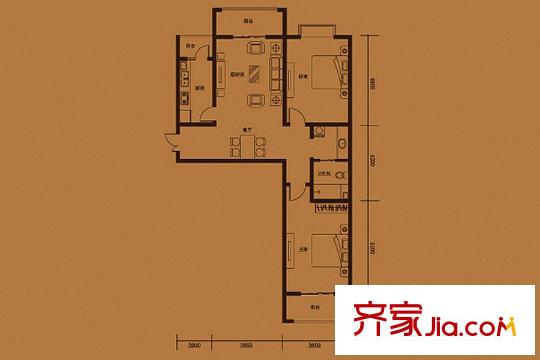 悅?cè)R山E戶型 2室2廳1衛(wèi)1廚