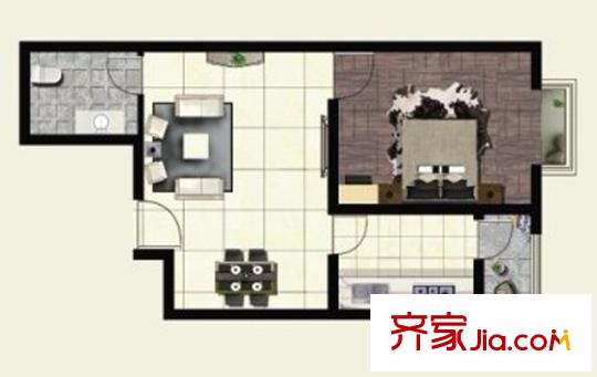 景鴻大廈戶型B 1室2廳1衛(wèi)