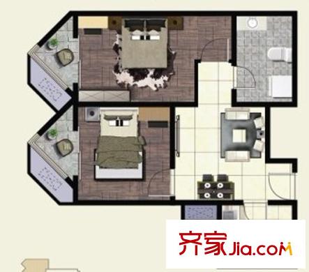 景鴻大廈戶型A 2室2廳1衛(wèi)