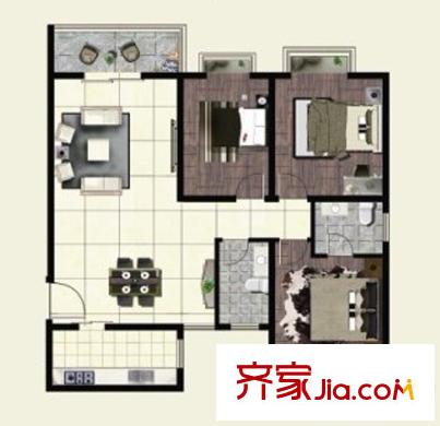 景鴻大廈戶型F 3室2廳2衛(wèi)