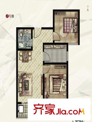 富康苑新區(qū)2號(hào)樓H戶(hù)型 2室2廳1衛(wèi)1廚