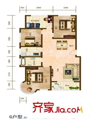 夏威夷北岸G戶型 3室2廳1衛(wèi)1廚
