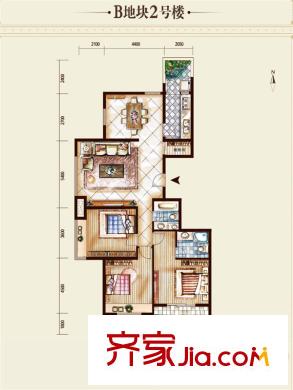 泛華林與湖2號(hào)樓A戶型 3室2廳2衛(wèi)1廚