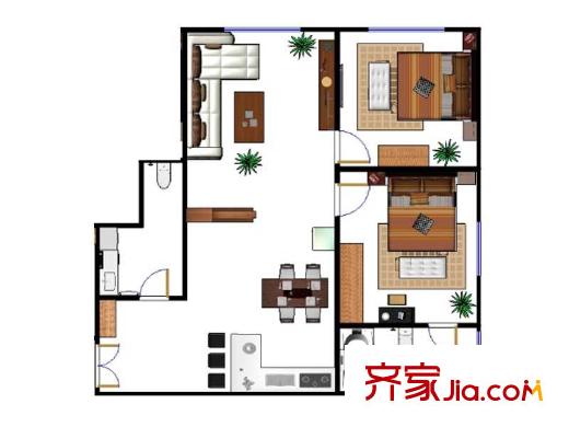 華泰國(guó)際商務(wù)公寓戶型圖A 2室2廳1衛(wèi)1廚