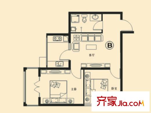 府西國際公寓B戶型 2室1廳1衛(wèi)1廚