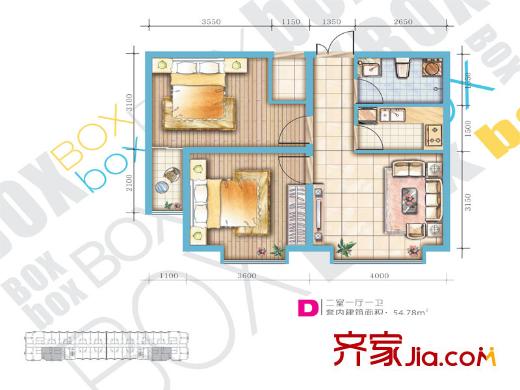 幸福BOXD戶型 2室1廳1衛(wèi)1廚