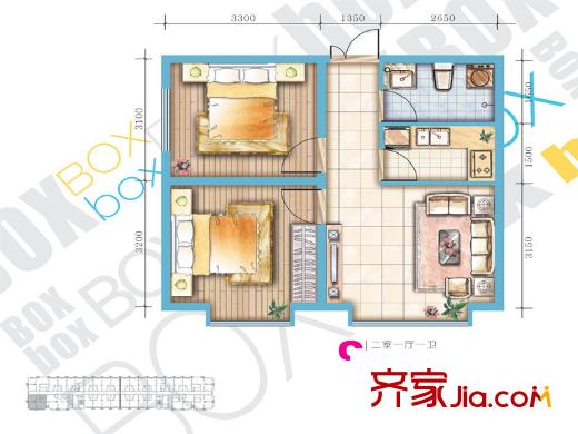 幸福BOXC戶型 2室1廳1衛(wèi)1廚