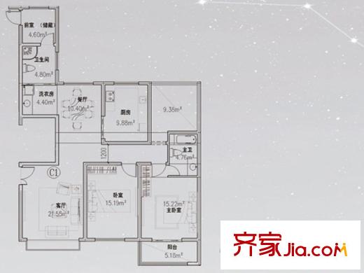 麗澤花苑（六）戶型 3室2廳2衛(wèi)
