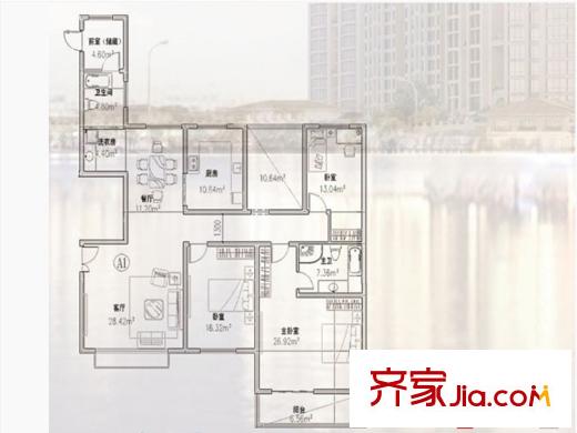 麗澤花苑（一）戶型 3室2廳2衛(wèi)