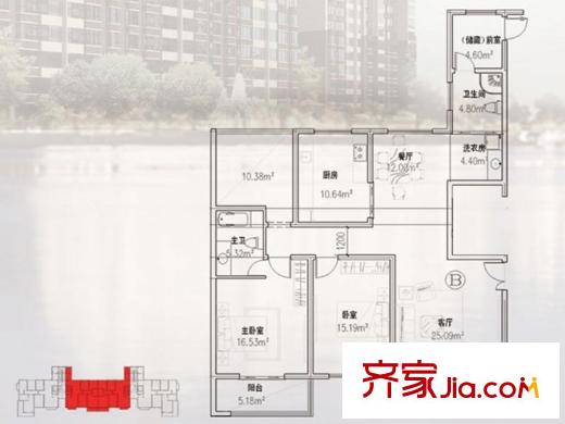 麗澤花苑（三）戶型 3室2廳2衛(wèi)