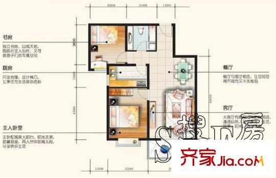 紅源國(guó)際青年城D戶型圖 2室2廳1衛(wèi)1廚