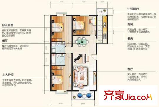 紅源國(guó)際青年城E戶型圖 3室2廳2衛(wèi)1廚