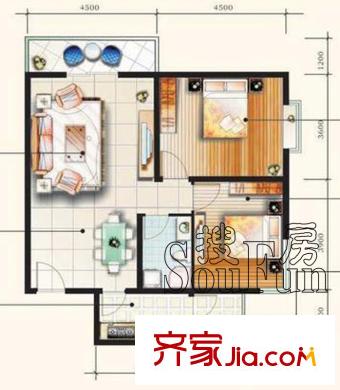 紅源國(guó)際青年城戶型圖 2室2廳1衛(wèi)1廚