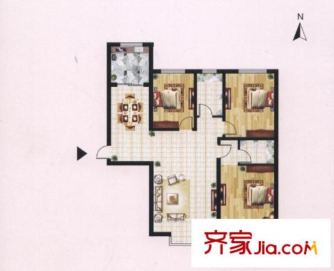 迎西城?建安佳園E戶型 3室2廳2衛(wèi)1廚