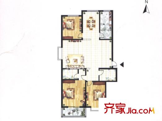 迎西城?建安佳園A戶型 3室2廳2衛(wèi)1廚