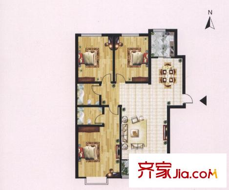 迎西城?建安佳園D戶型 3室2廳2衛(wèi)1廚