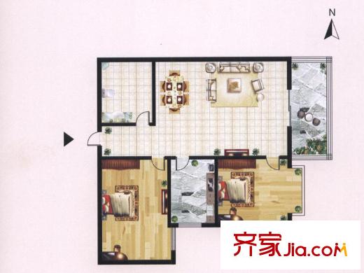 迎西城?龍灣佳園B戶型（東戶） 2室2廳1衛(wèi)1廚