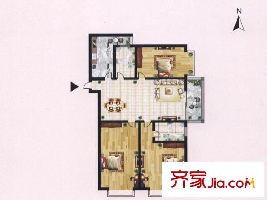 迎西城?龍灣佳園E戶型 3室2廳2衛(wèi)1廚